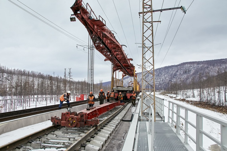 Укладка рельсошпальной решётки 