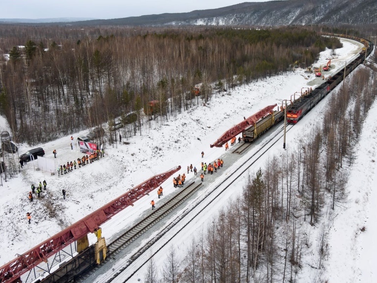 Железная дорога в заснеженном лесу